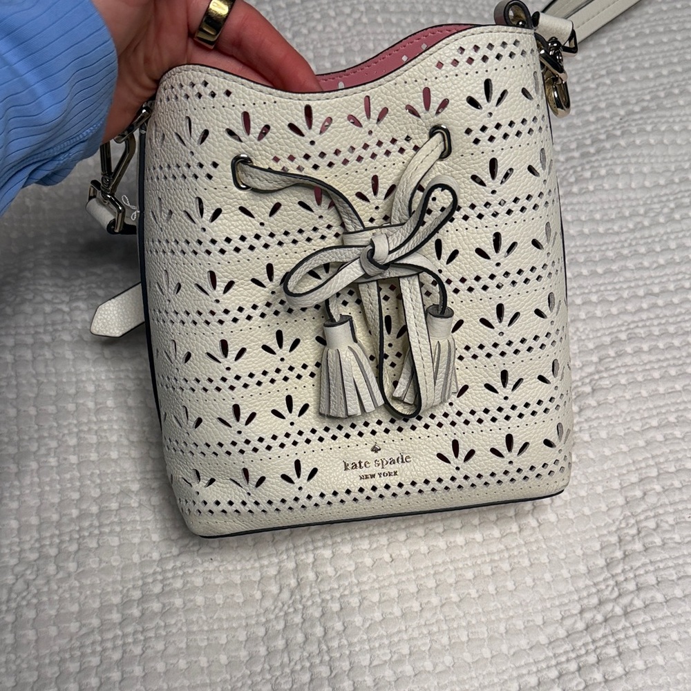 Kate Spade White Perforated Drawstring Bag
